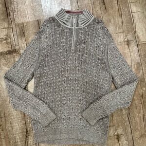 Tommy Bahama Quarter Zip Mens Textured Knit‎ Sweater Gray Cotton XL